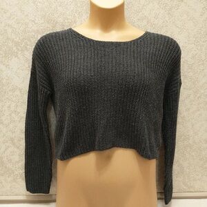 Forever 21 Charcoal Gray Knit Crop Top Sweater Lace Up Back